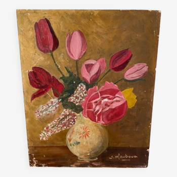 Painting on panel flowers in a vase