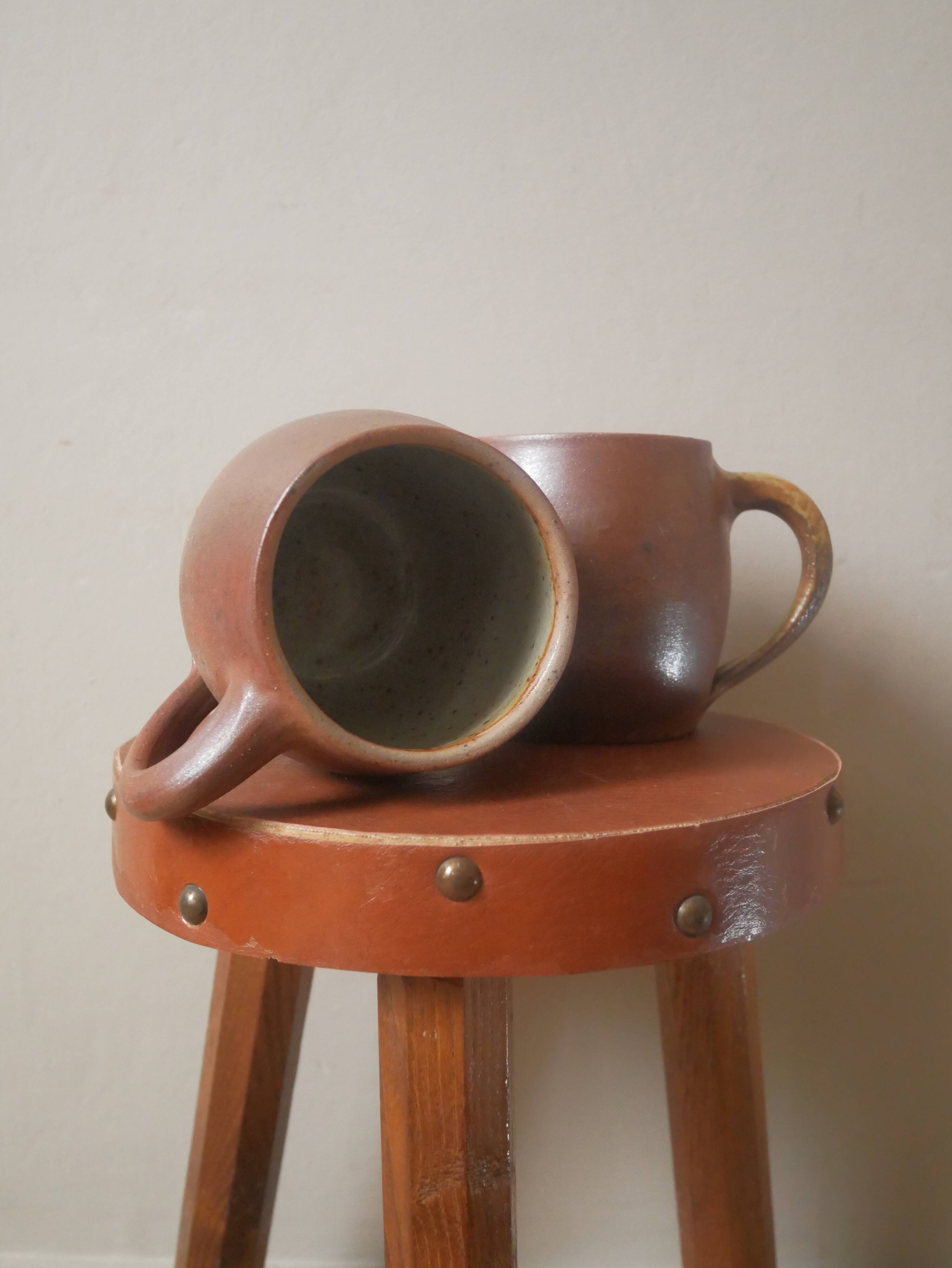 Vintage stoneware ceramic mugs handcrafted Scandinavian country decoration tea cups