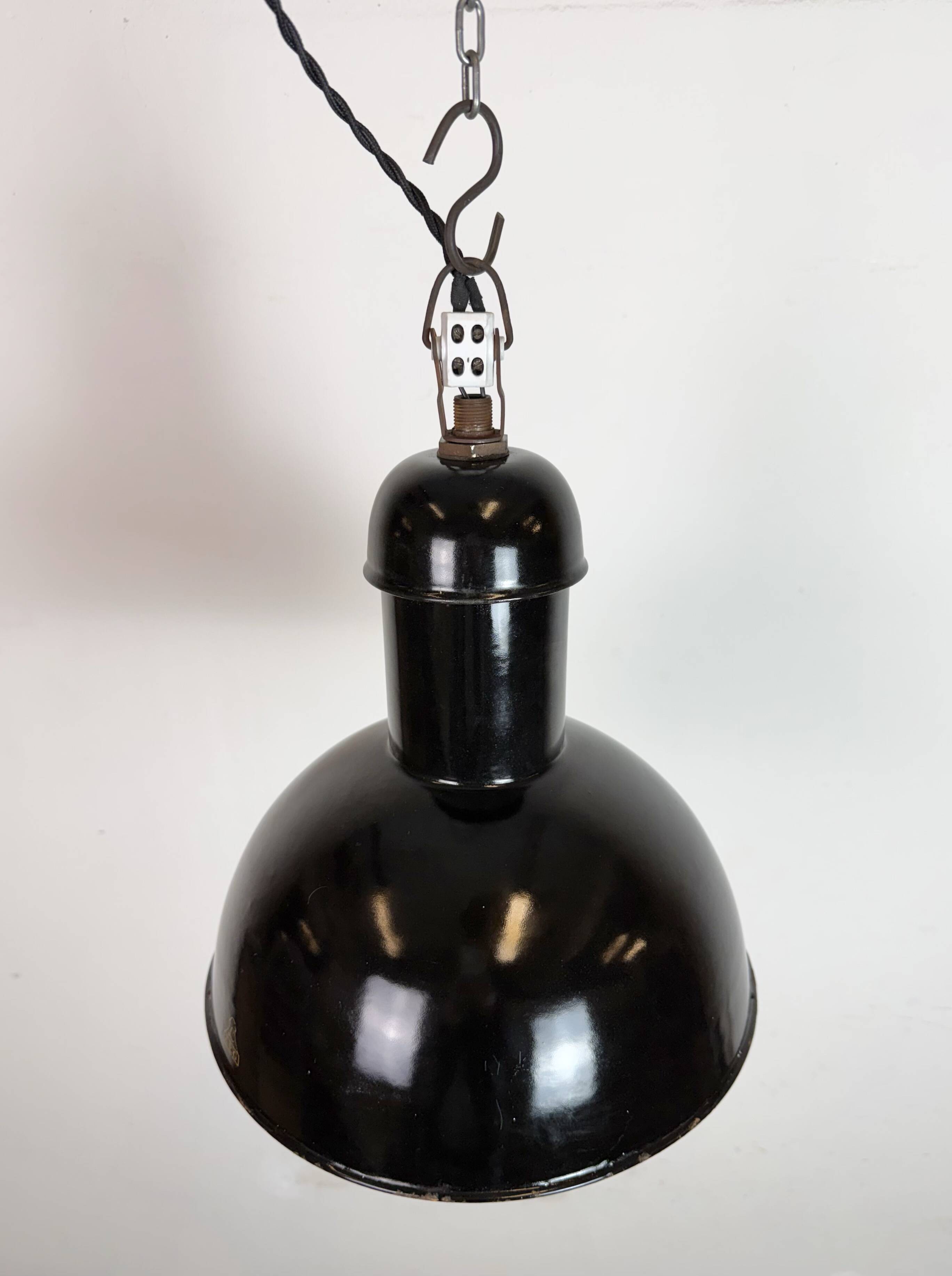 Black Enamel Industrial Pendant Lamp from AEG, 1930s