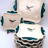 Dessert service in Petits Oiseaux slip, 9 plates