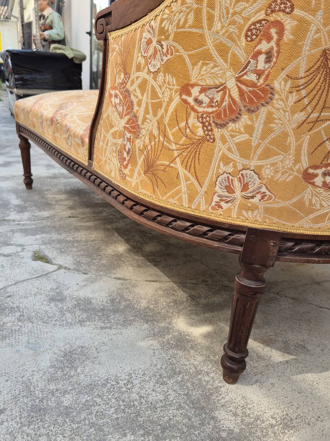 Chaise longue decorated with butterflies in Louis XVI style from the Napoleon III period
