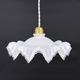 White opaline glass pendant light with draped shape