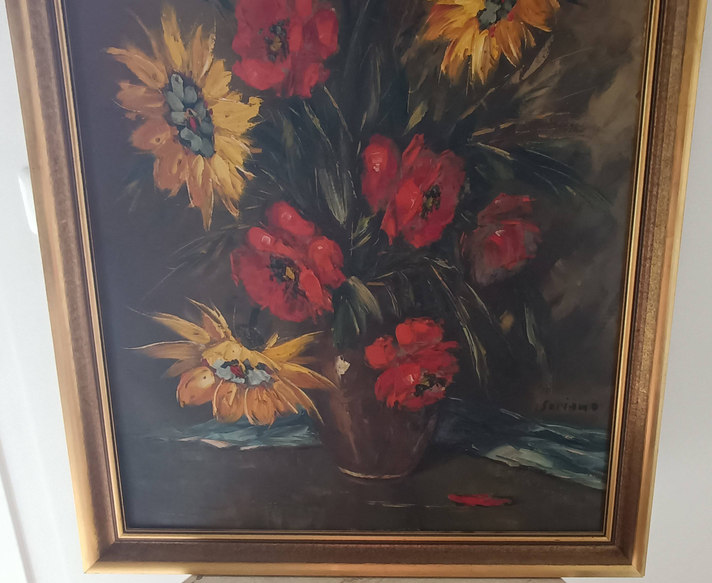 Oil on canvas still life with flowers signed soriano