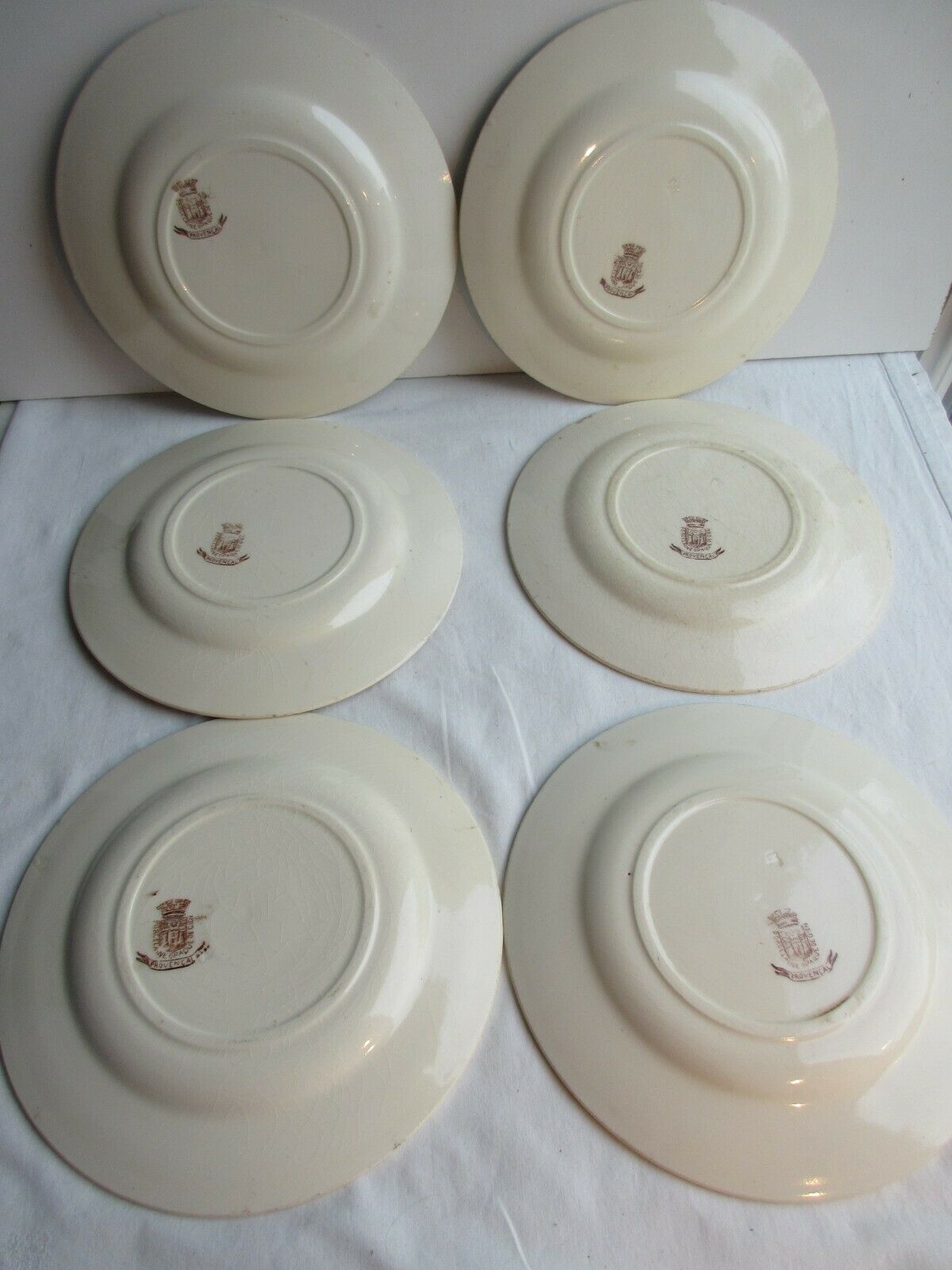 6 GIEN's Maroon Bird Dessert Plates, Provençal style with Hirondelle