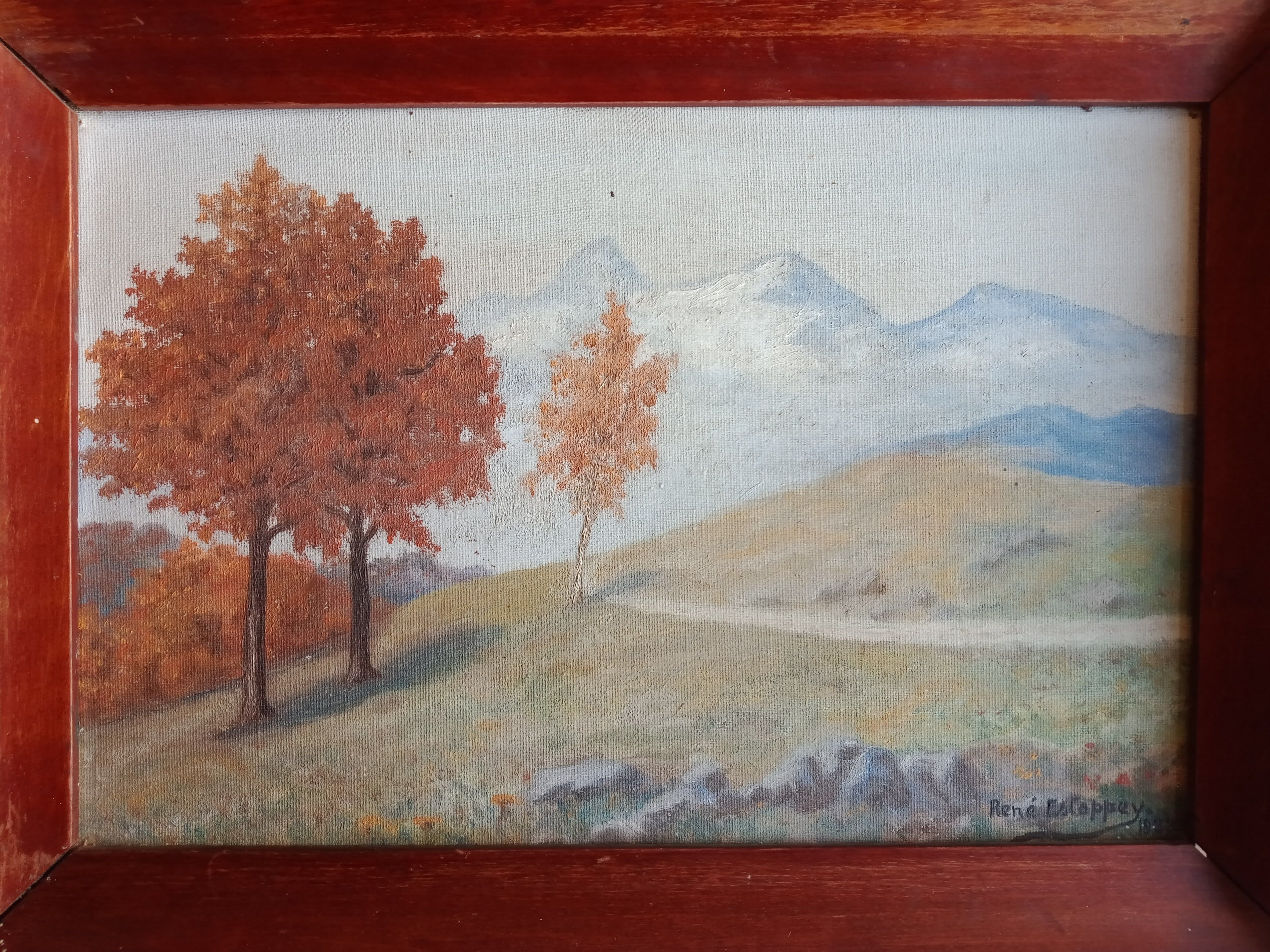 oil on canvas painting dated mountain landscape signed