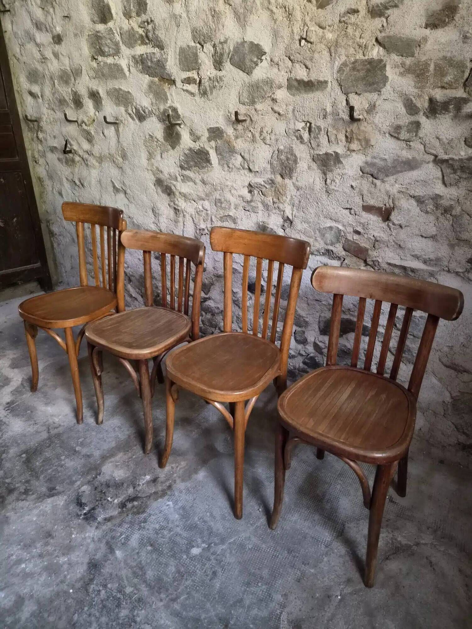 Set of 4 antique French bistro chairs by Mahieu & Guillaume, circa 1930.