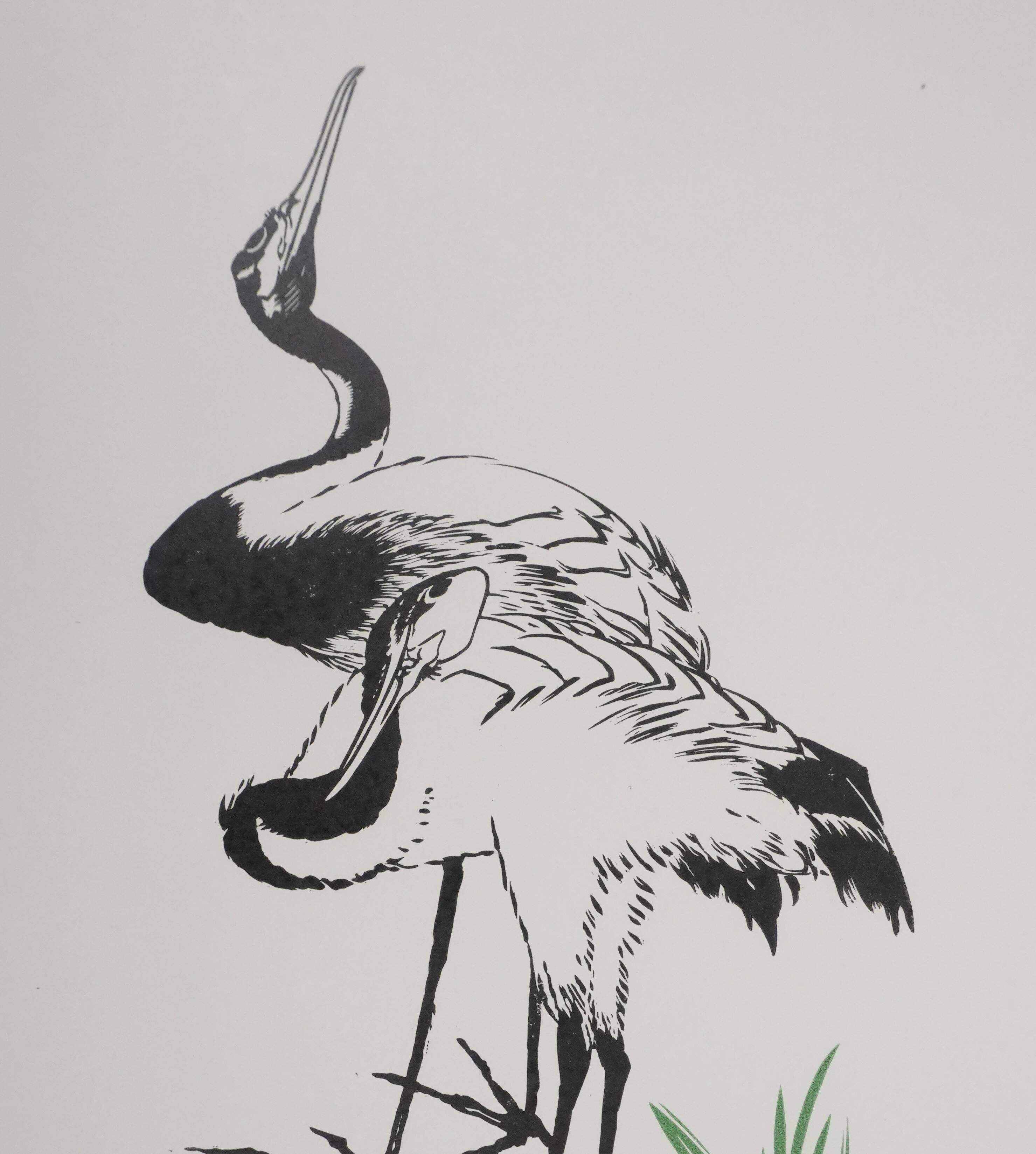 Mokuchu URUSHIBARA: Japanese print, The White Herons, Woodblock print
