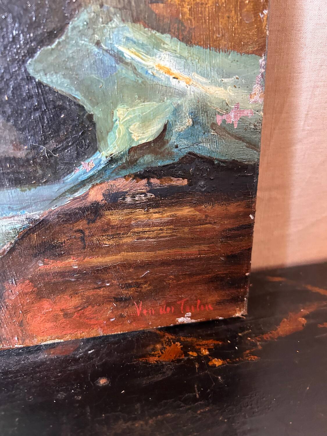 Old table still life with flowers oil painting