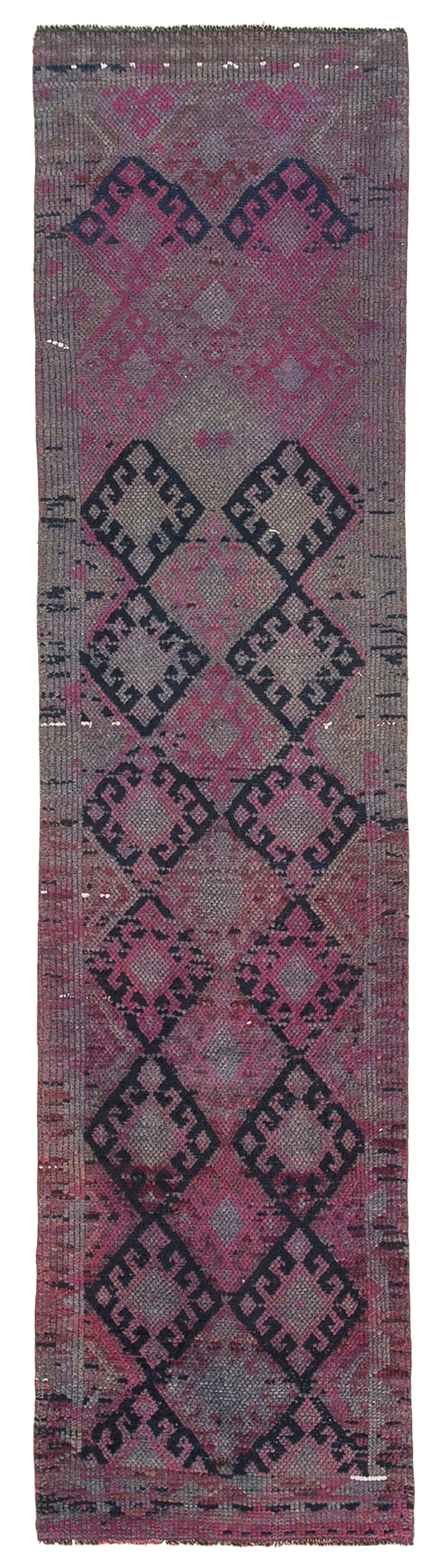 Handwoven vintage anatolian purple runner rug 78 cm x 311 cm
