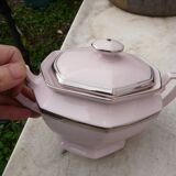 Coffee service, art deco tea, powder pink and silver stamped Czechoslovak porcelain