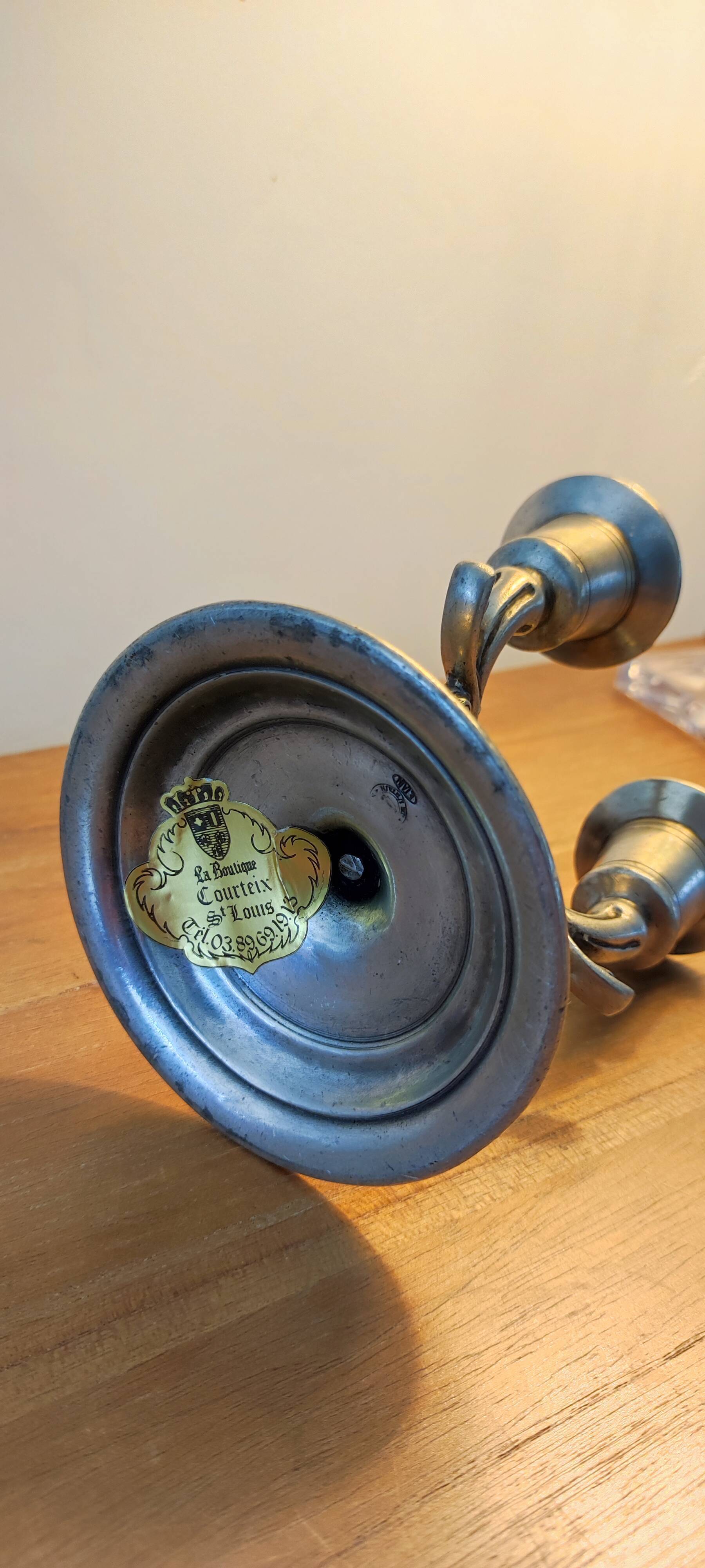 Candle holder three pewter lights