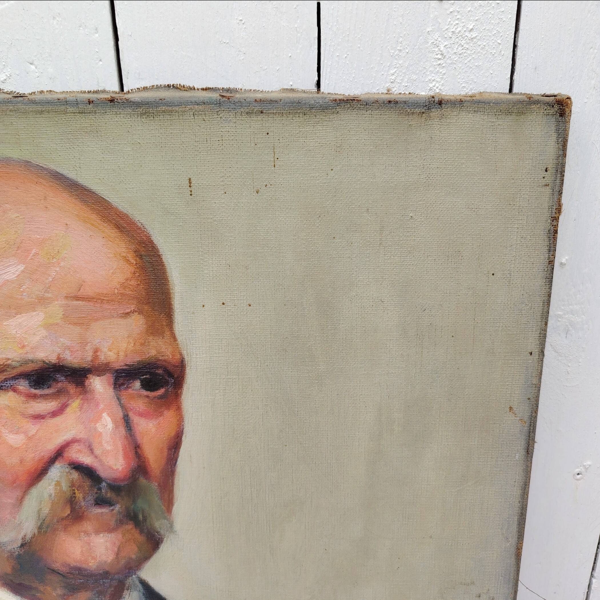 Portrait of grandfather, oil on canvas, L. Lambert, vintage