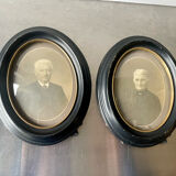 Antique pair of black wooden oval frames each 16.5 cm x 13 cm