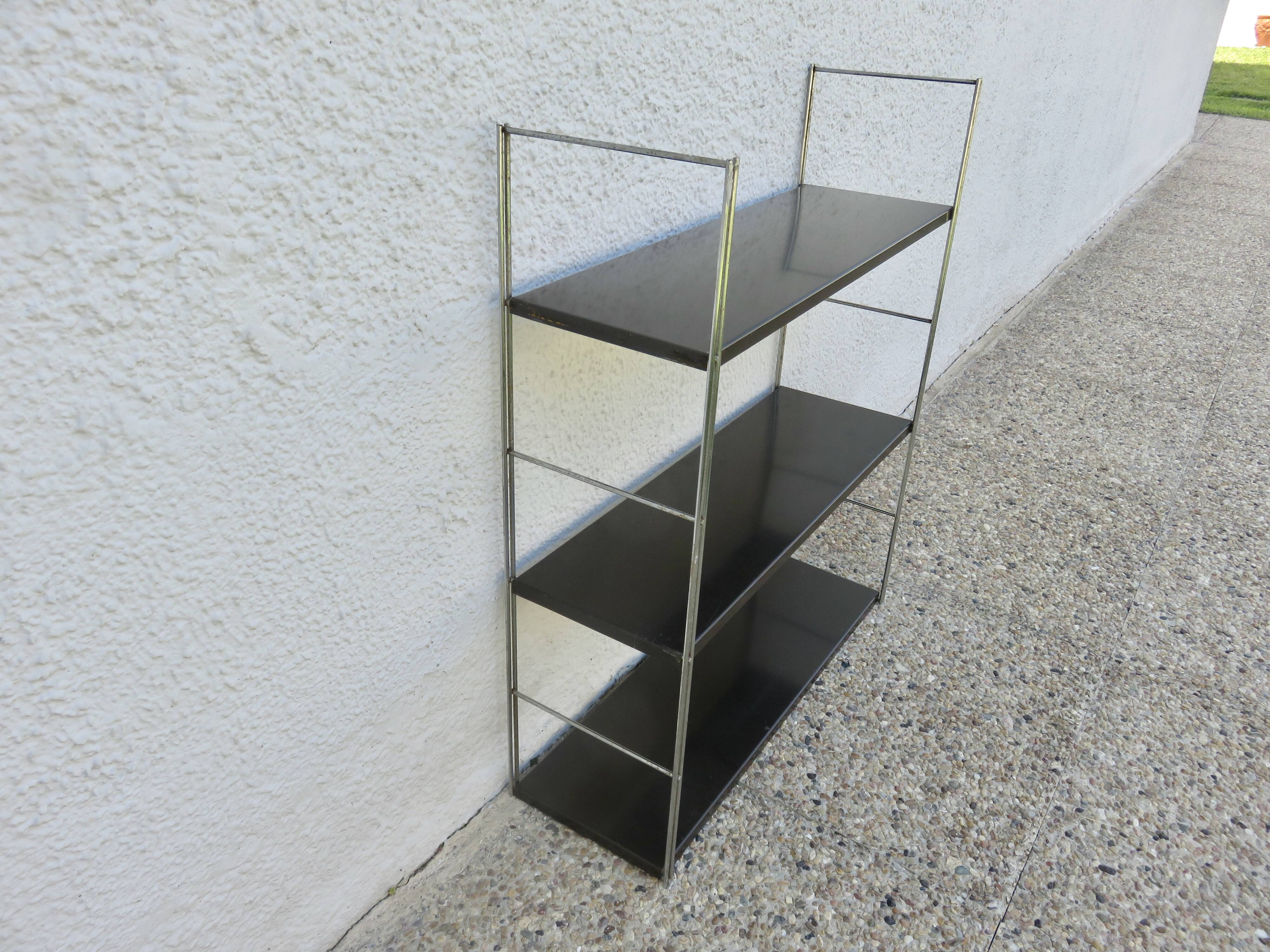 Modular String shelf in chrome and brown metal