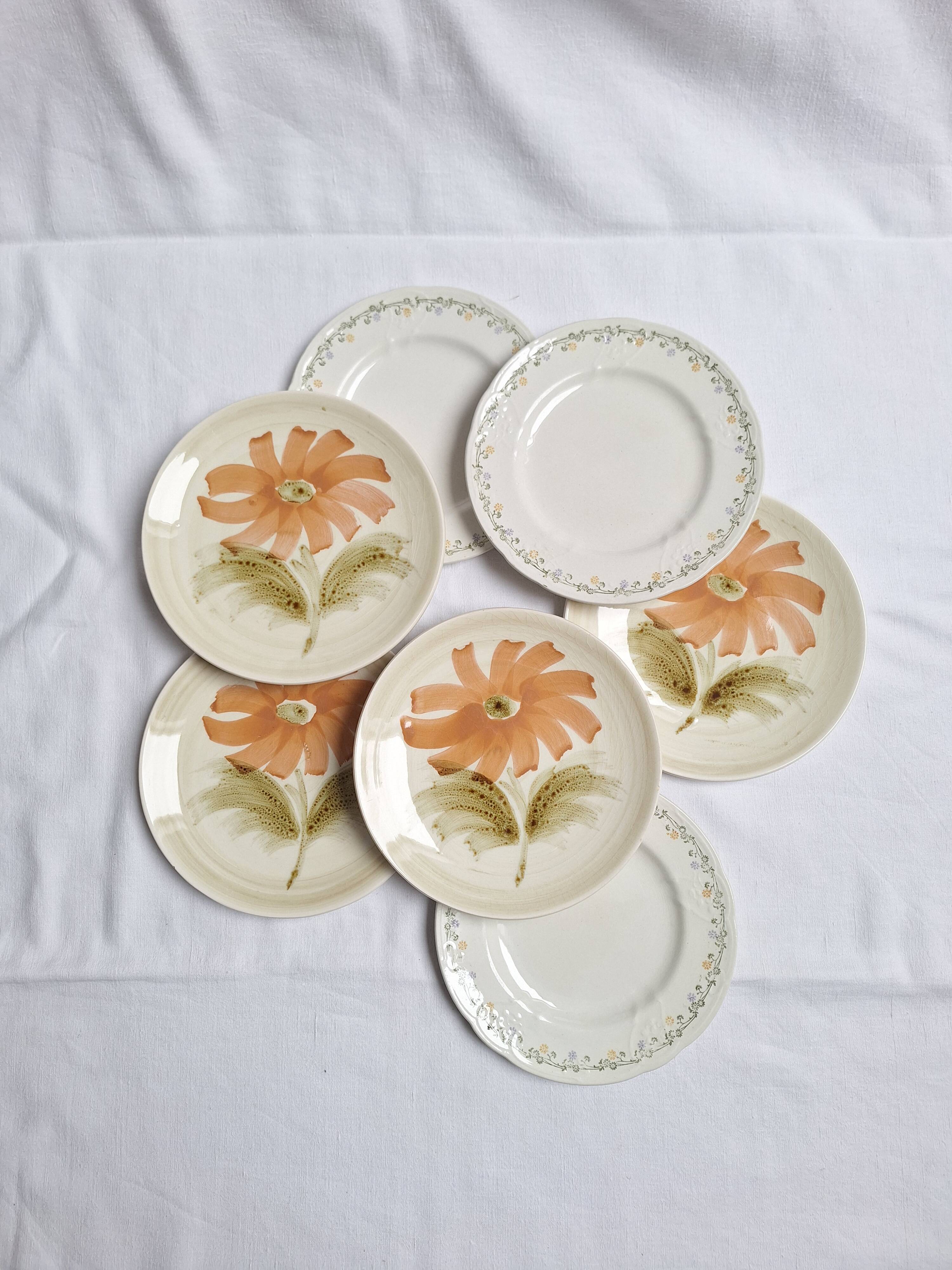 Assiettes à dessert Longwy et St Amand décore de fleurs