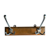 Patère métal double sur socle en bois