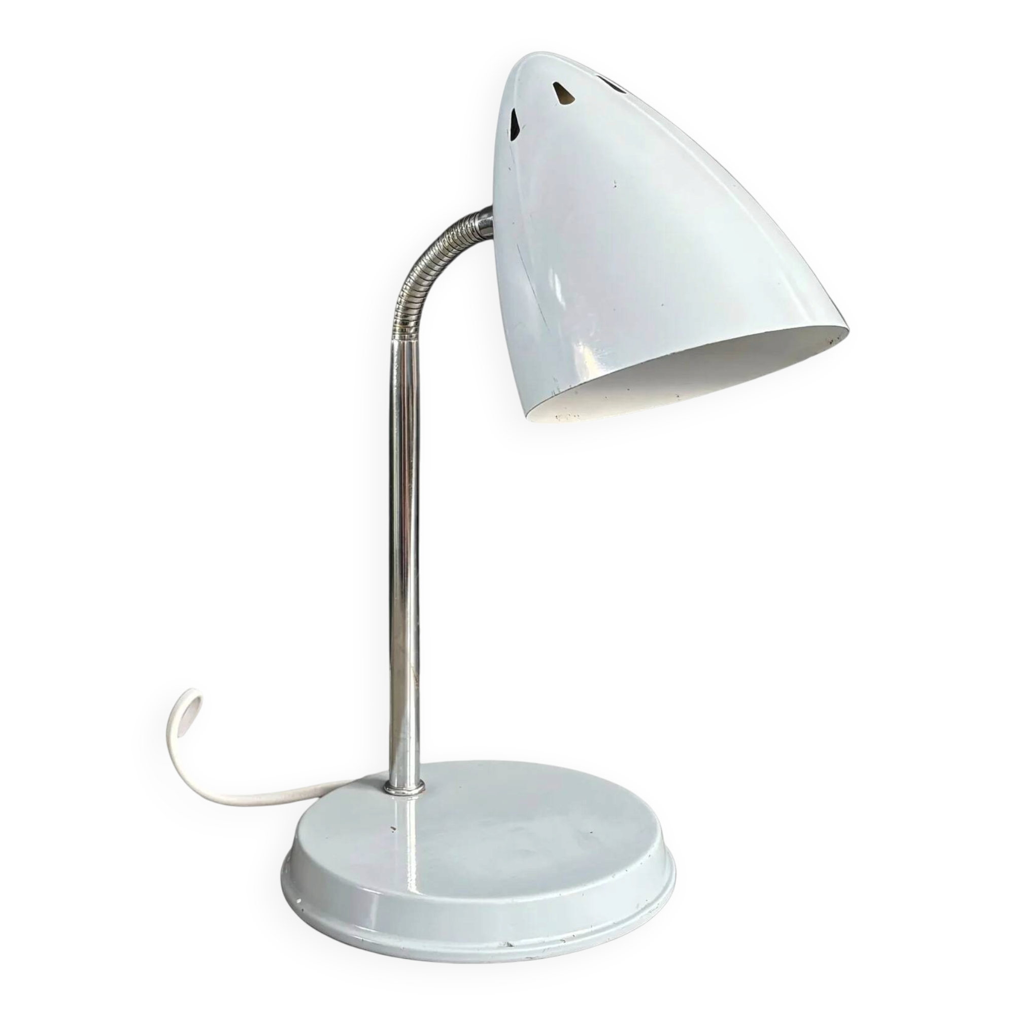 Vintage desk lamp Kompernass adjustable in pearl grey lacquered metal.