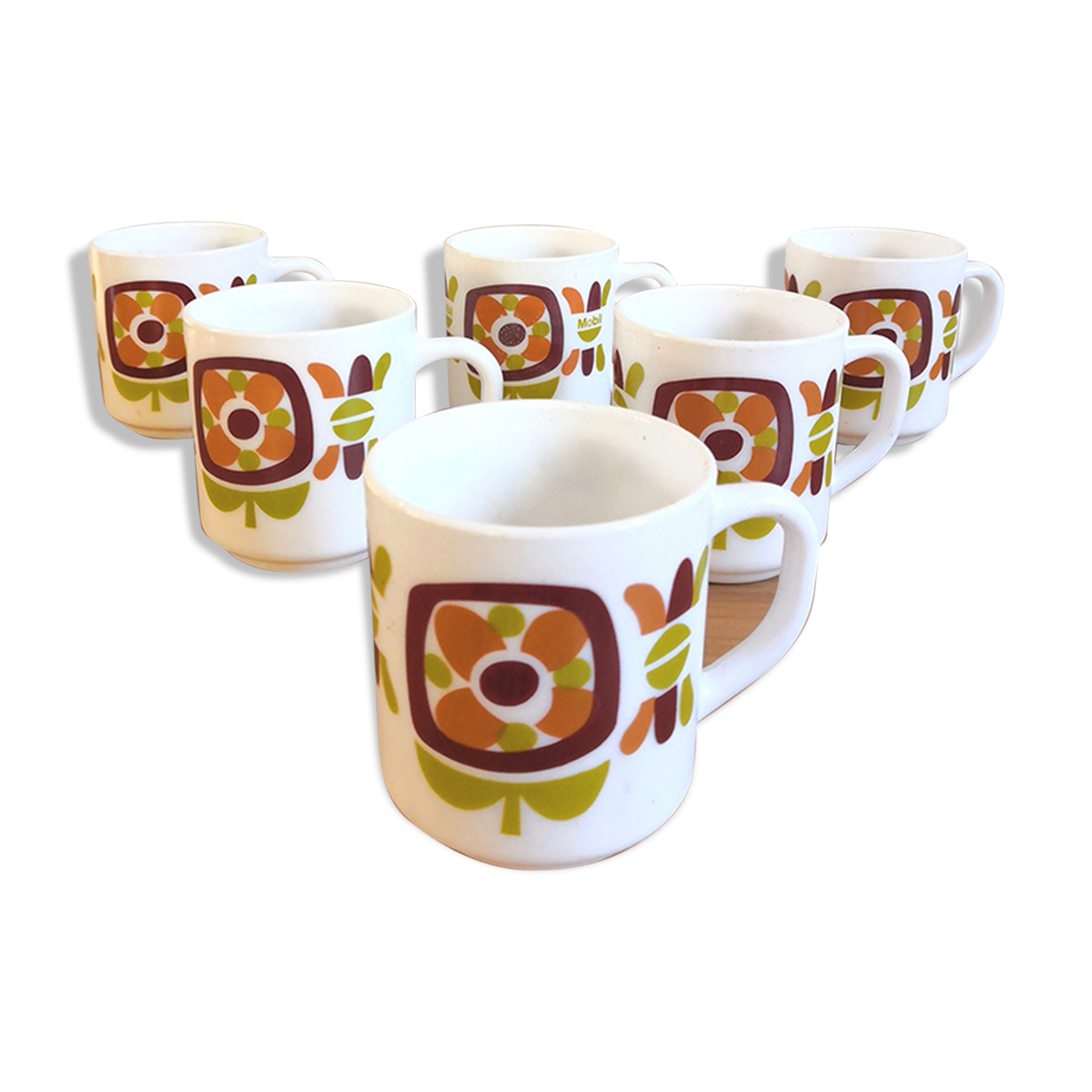 Series of 6 mugs design Mobil 70s