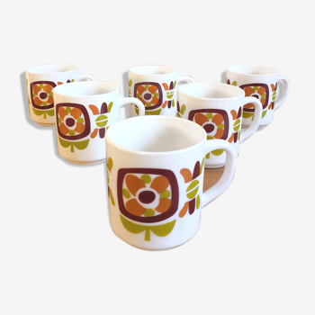 Série de 6 mugs design Mobil années 70