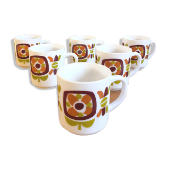 Série de 6 mugs design Mobil années 70