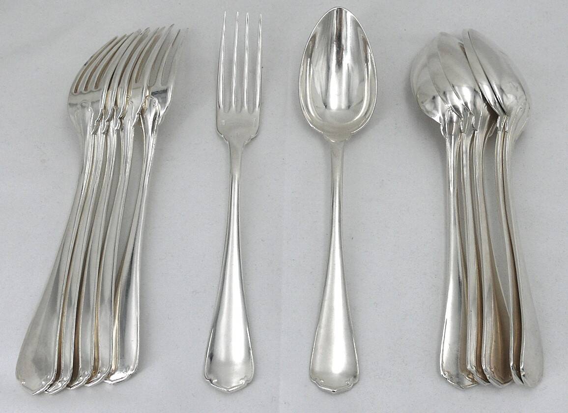Christofle Japanese, 6 table settings, 12 pieces in silver-plated metal.