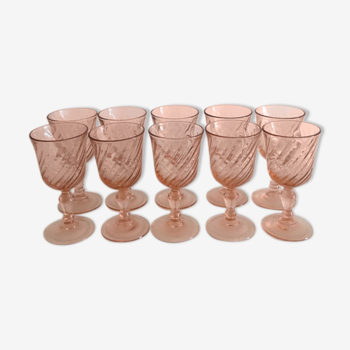 Lot de 10 verres en verre optique rosé