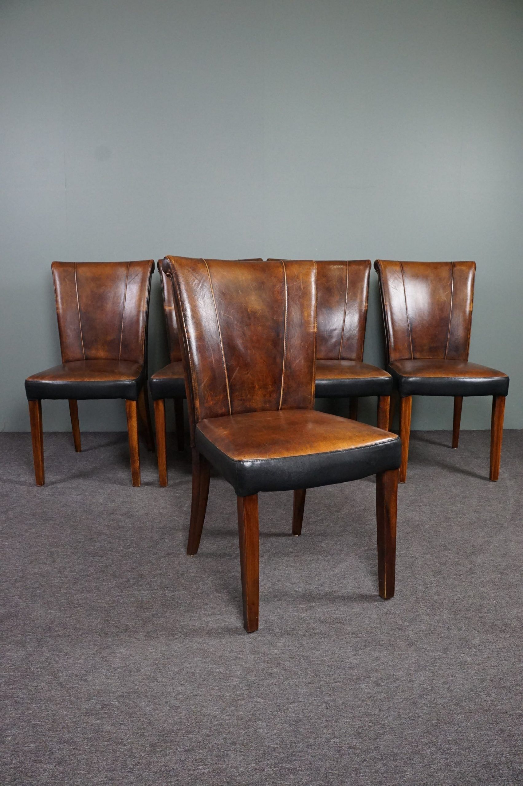 Set of 5 sheepskin dining chairs
