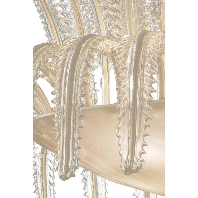 Contemporary Venetian White and Gold Leaves Murano Style Glass Chandelier