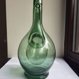 Pair of blown glass wine decanters in blue/green hues.