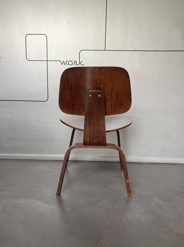 Chaise DCW Charles & Ray Eames pour Evans Plywood 1945, étiquette originale