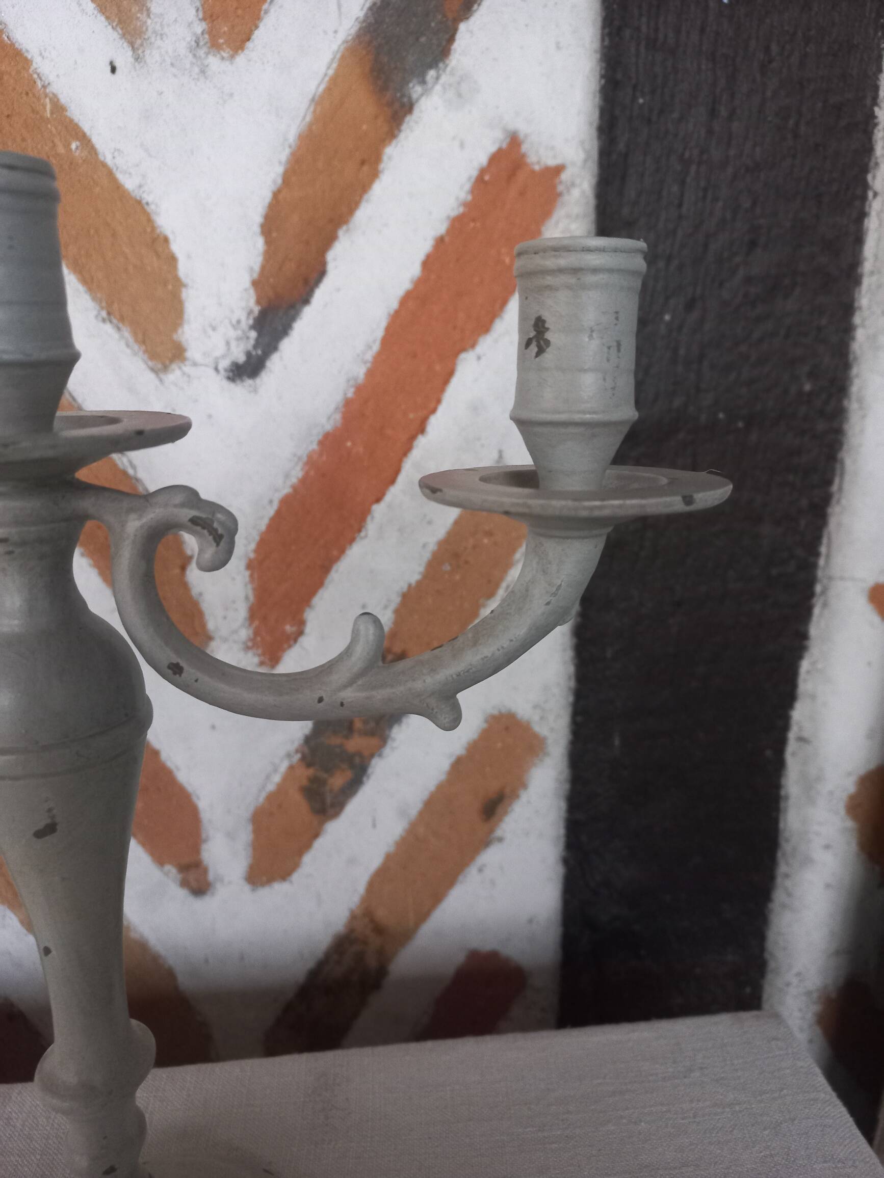 Taupe linen patinated candle holder