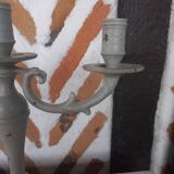 Taupe linen patinated candle holder