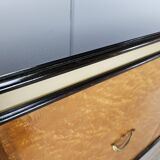 Art Decò Sideboard in Mahogany and Maple with Black Glass and Brass Finishi