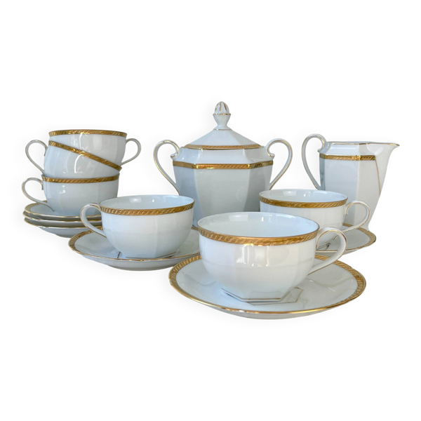 Service à café vintage en porcelaine blanche doré Epiag czechoslovakia