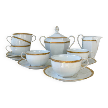 Vintage white porcelain coffee set, gilded, Epiag Czechoslovakia