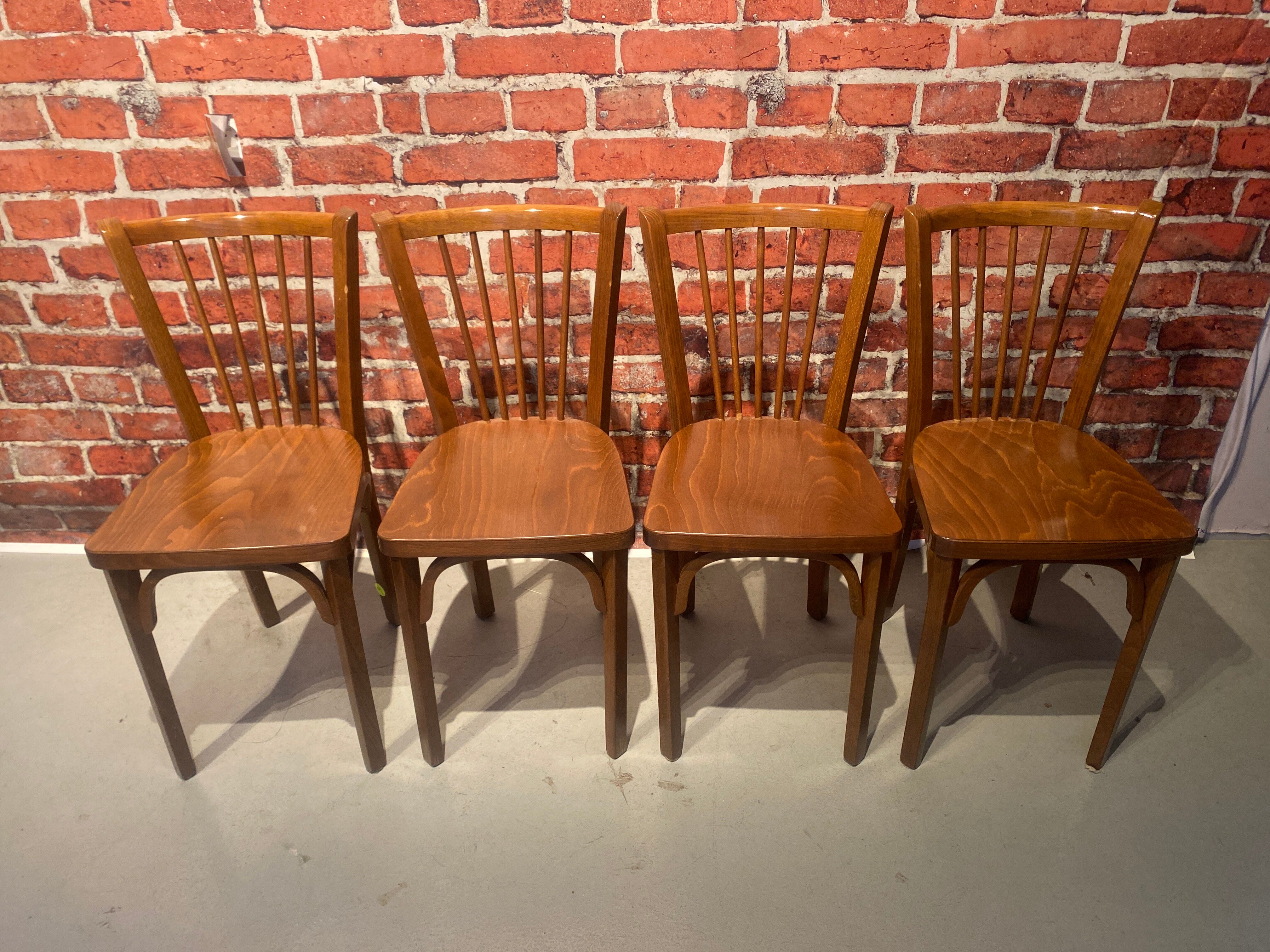 Set of 4 varnished wood bistro chairs