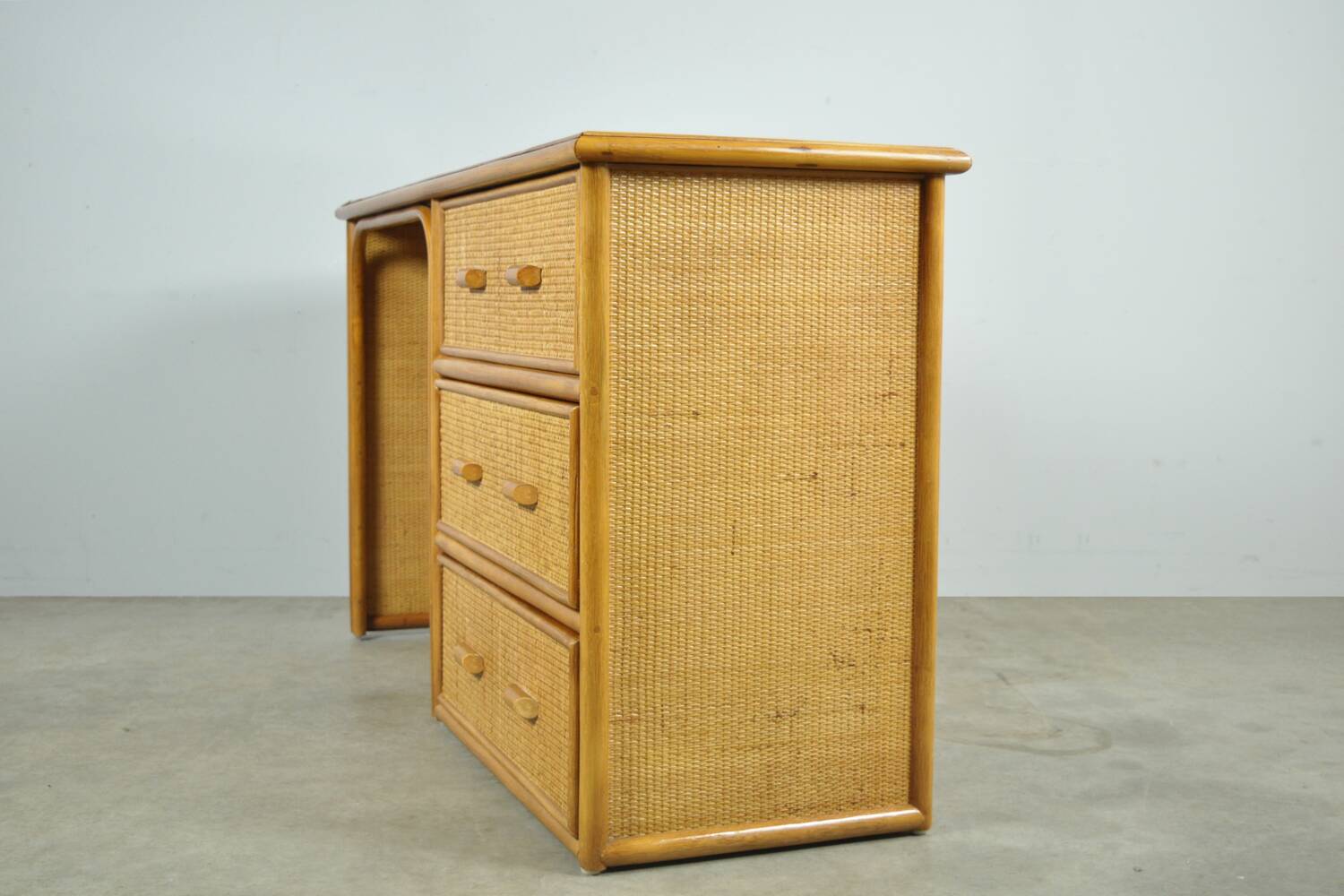 Vintage BAMBOO Writer’s Desk with Drawers, Italy 1980
