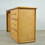 Vintage BAMBOO Writer’s Desk with Drawers, Italy 1980