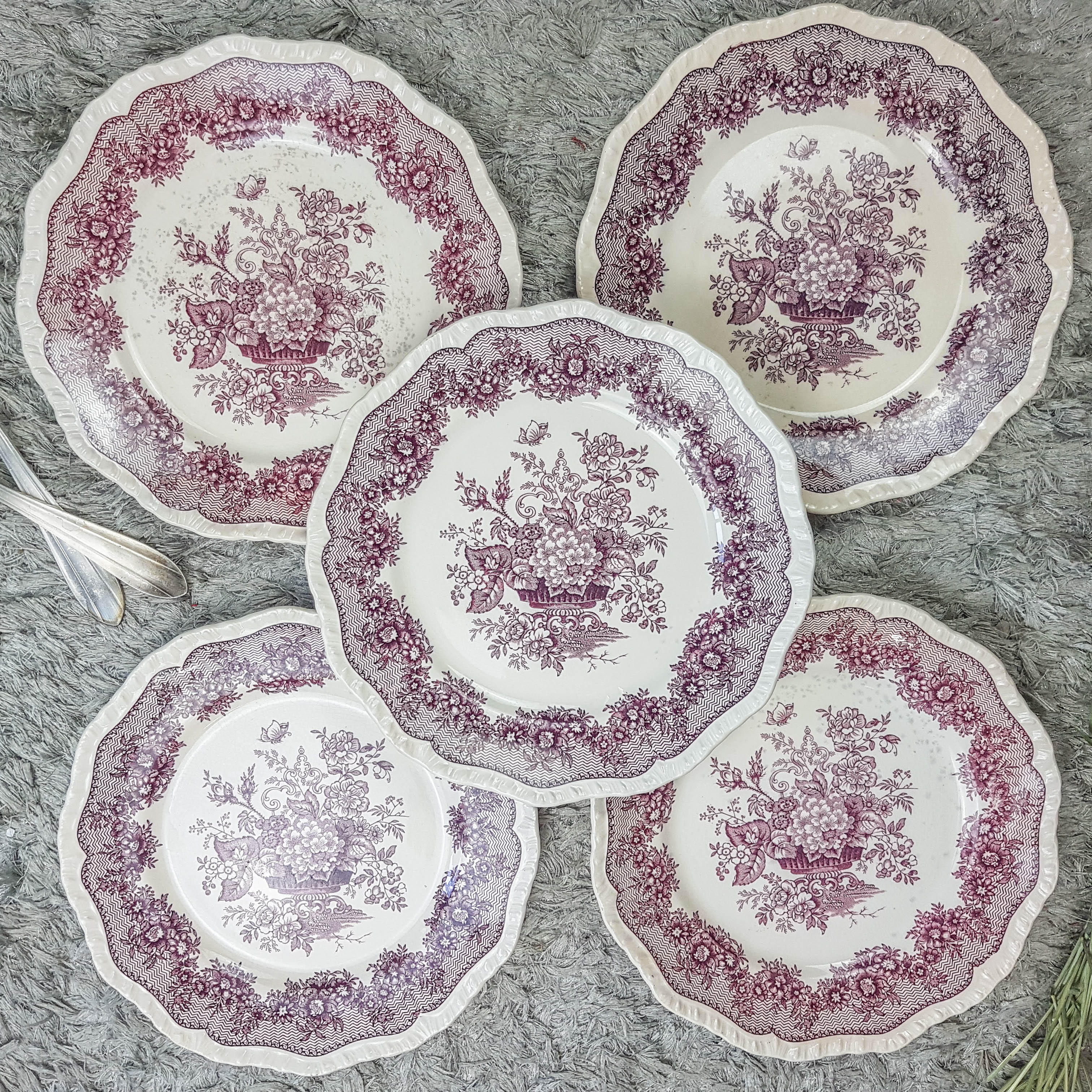 Lot de 5 assiettes violettes Mason's Patent Ironstone "ASCOT" Made in  England