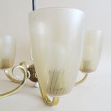 Five-armed chandelier made of brass and glass