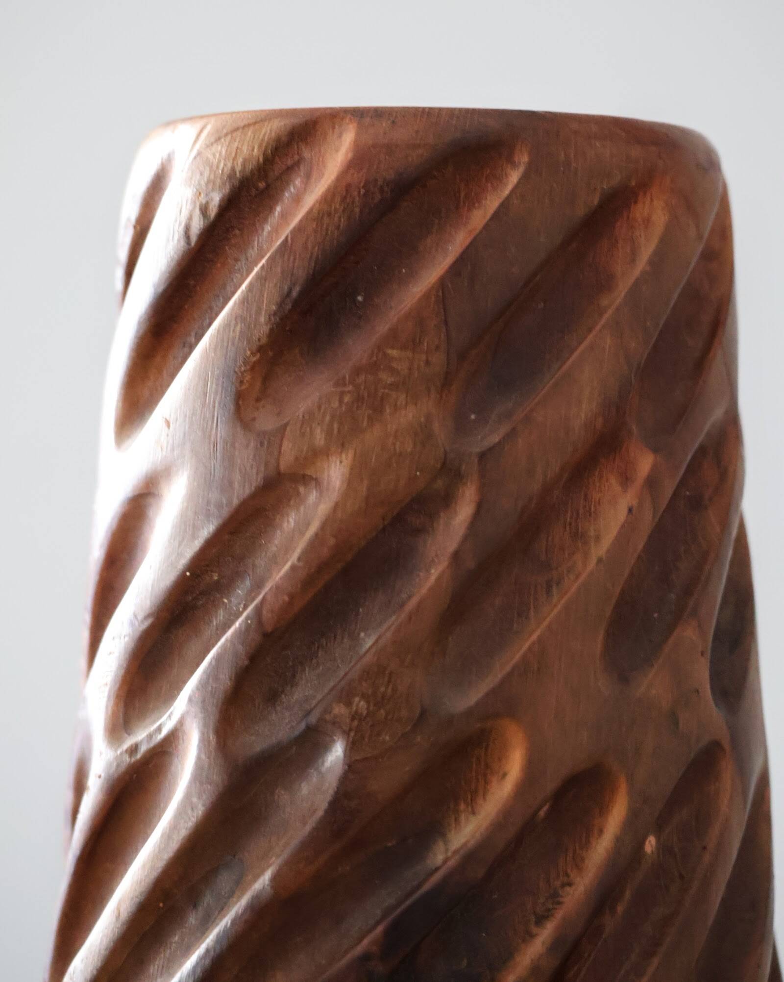 Hand-carved solid wood candle holder