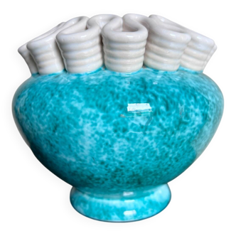 Vase boule en céramique émaillée verte mouchetée Sainte Radegonde n°2