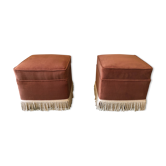 Duo de poufs vieux rose à franges