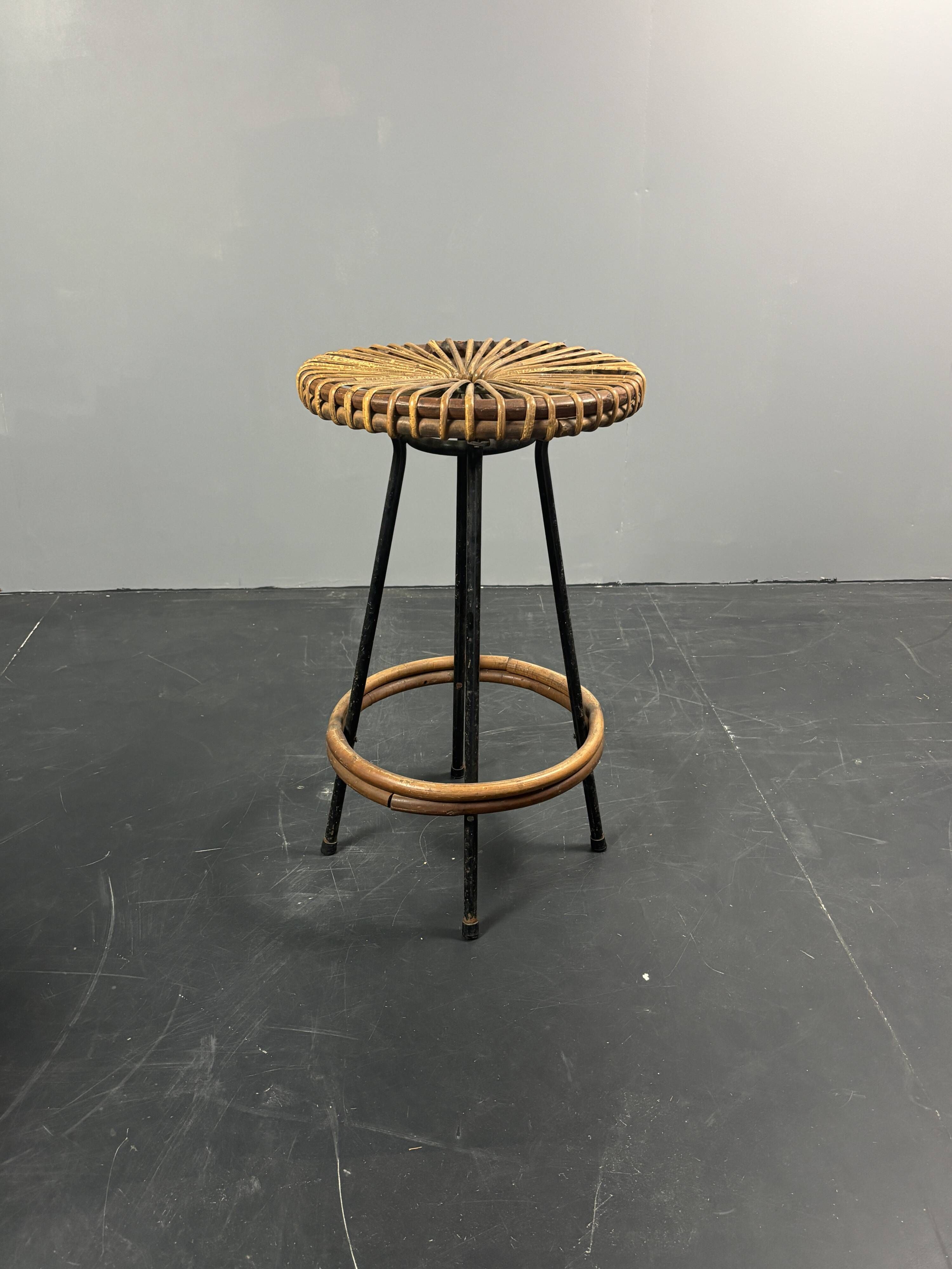 Midcentury Dutch rattan bamboo bar stools by Rohé Noordwolde, 1950s