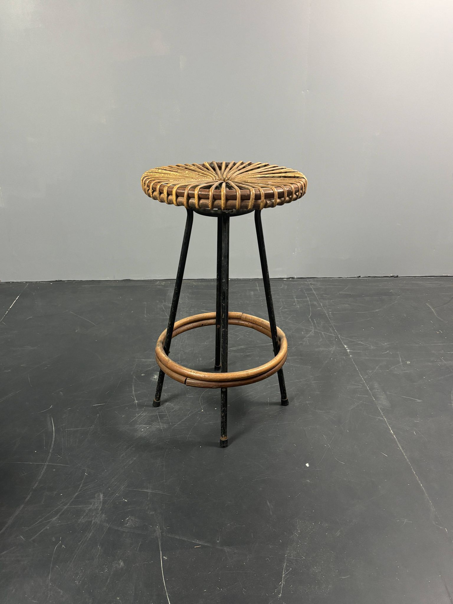 Tabourets de bar en rotin et bambou néerlandais des années 1950 par Rohé Noordwolde.