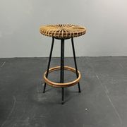 Tabourets de bar en rotin et bambou néerlandais des années 1950 par Rohé Noordwolde.