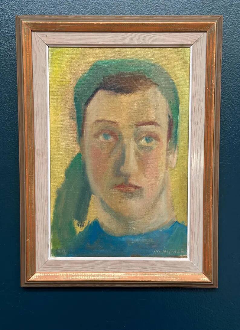 Huile sur panneau d'origine suédoise – "Portrait" par A.-S. Nilsson – Signé – Vintage et encadré – 44 × 32 cm (17,3" × 12,6")