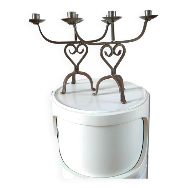 Paire de bougeoirs chandeliers brutalistes Suède années 50