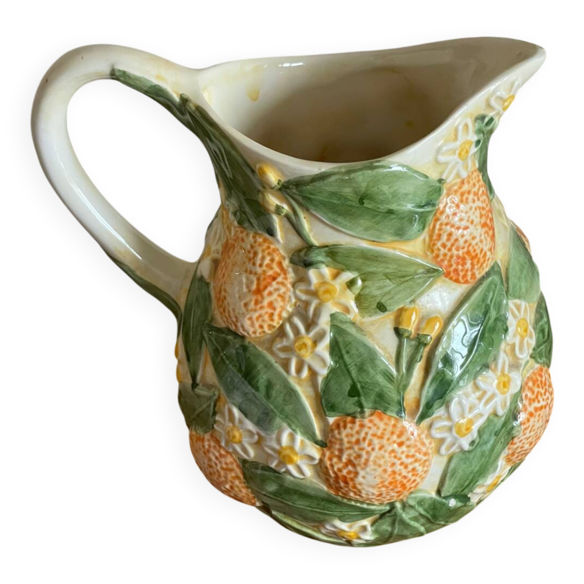 Orange slipware pitcher