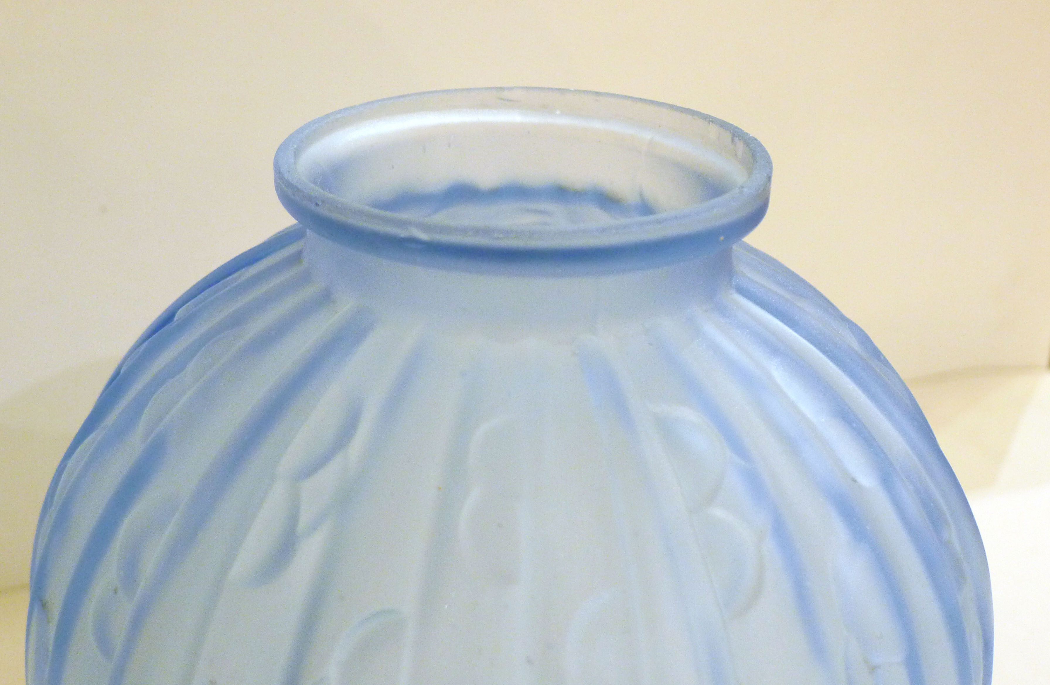 Art Deco ball vase, frosted blue glass